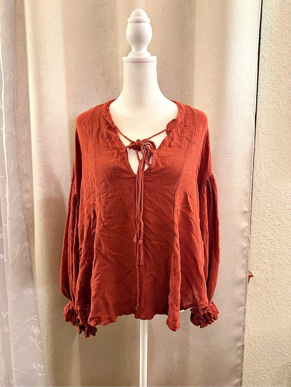 Free People Easy Street Tunic Tie-Front Blouse in Orange